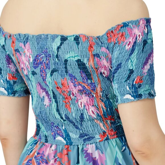 City Chic Aqua Blue Floral Maxi Dress with Smocked Bodice Plus Size 18 - Picture 4 of 15